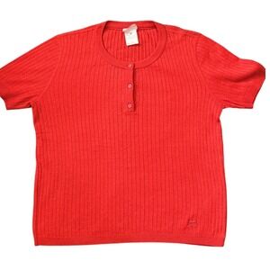 1960 Rare Courreges Paris Vintage Red Ribbed Knit Henley  Top France L FF21